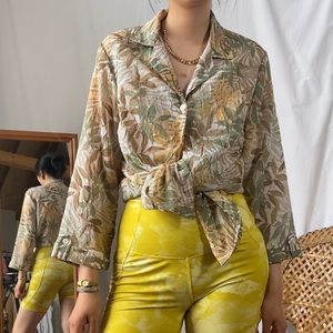 Vintage Cathy Daniels Green and Yellow Leaves Summer Shirt Hawaiian Shirt
